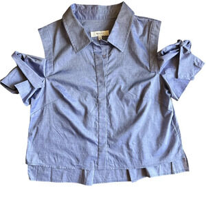Milly Cold Shoulder Blue Shirt with Bow Short Sleeves – Women’s Size 6